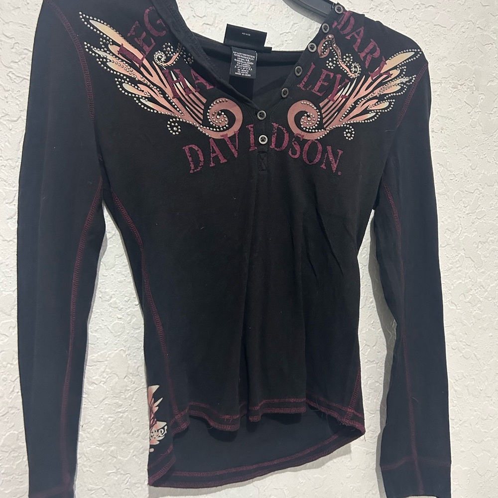 vintage harley davidson long sleeve hooded black shirt